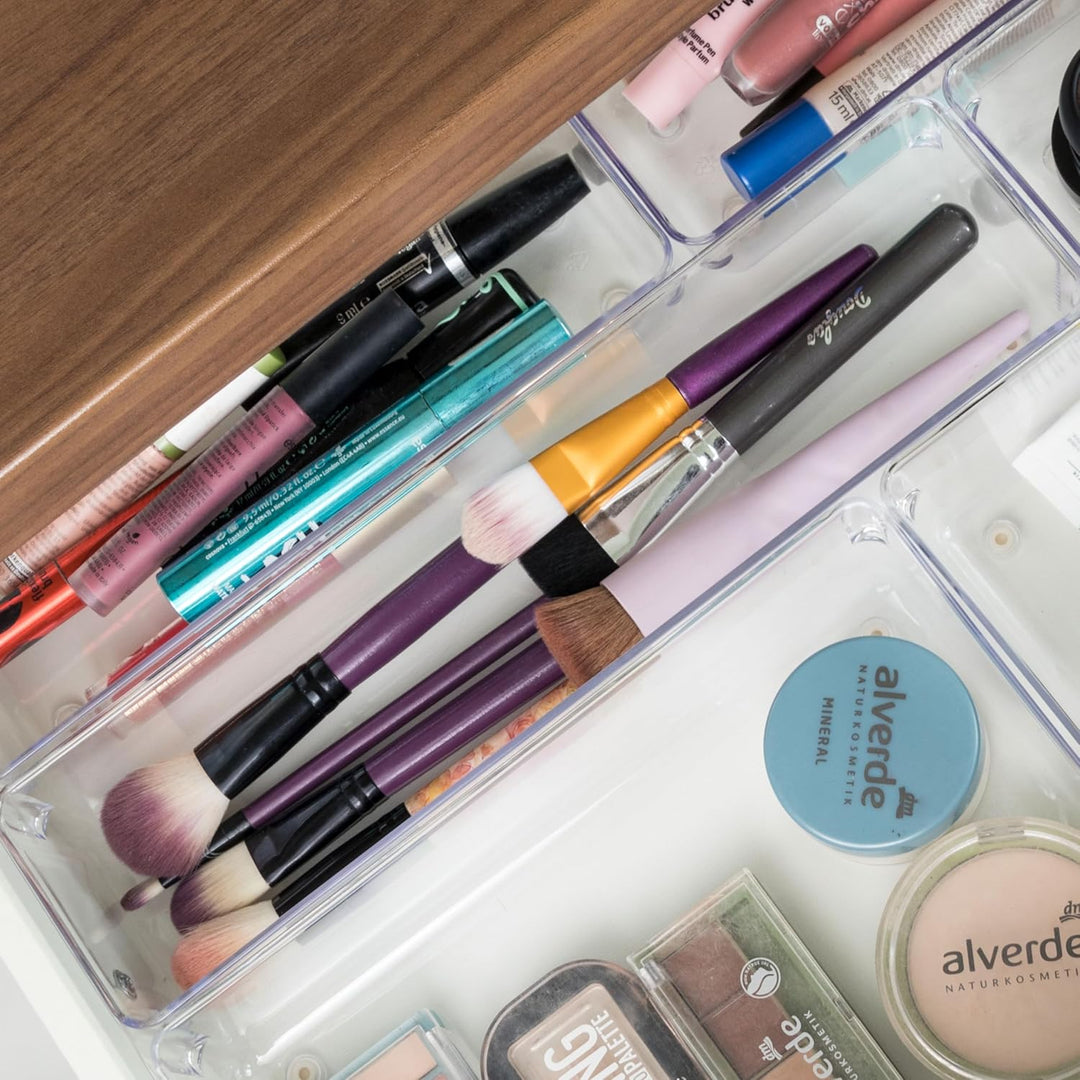 6x Schubladen Ordnungssystem 32x8 cm klar transparent 5,5 cm hoch Antislip - Organizer für Schminkti
