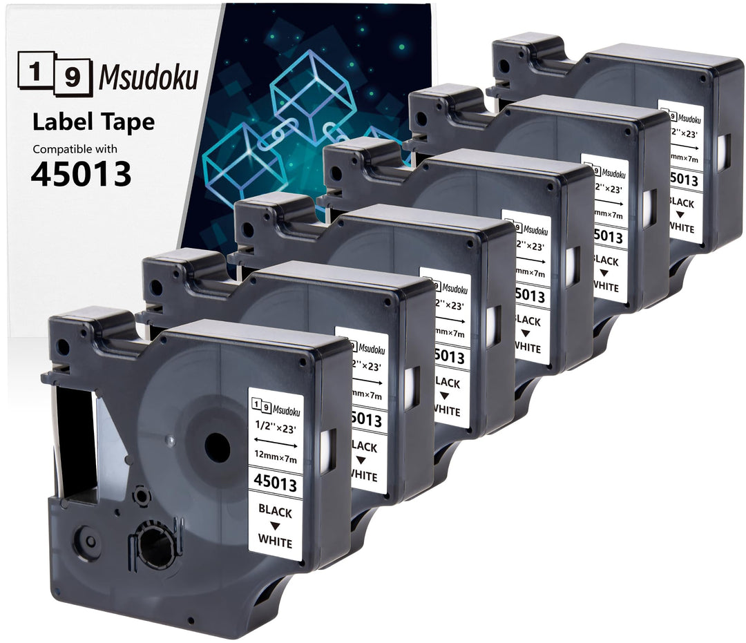 6x Msudoku 45013 s0720530 Kompatibel mit Dymo D1 12mm x 7m Etikettenband 45013 a45013 Schwarz auf We