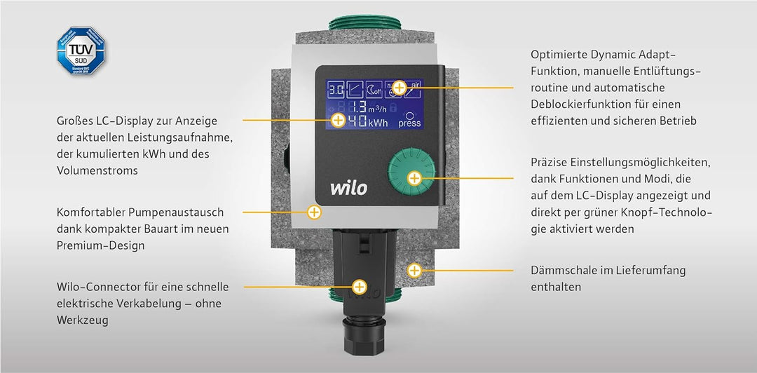 Wilo-Stratos PICO plus 25/1-4-130, Hocheffiziente Heizungspumpe, Nassläufer-Umwälzpumpe, Baulänge 13