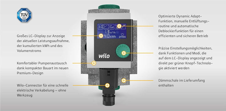 Wilo-Stratos PICO plus 25/1-4-130, Hocheffiziente Heizungspumpe, Nassläufer-Umwälzpumpe, Baulänge 13
