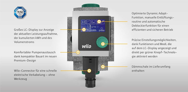 Wilo-Stratos PICO plus 30/1-6, Hocheffiziente Heizungspumpe, Nassläufer-Umwälzpumpe, Baulänge 180mm