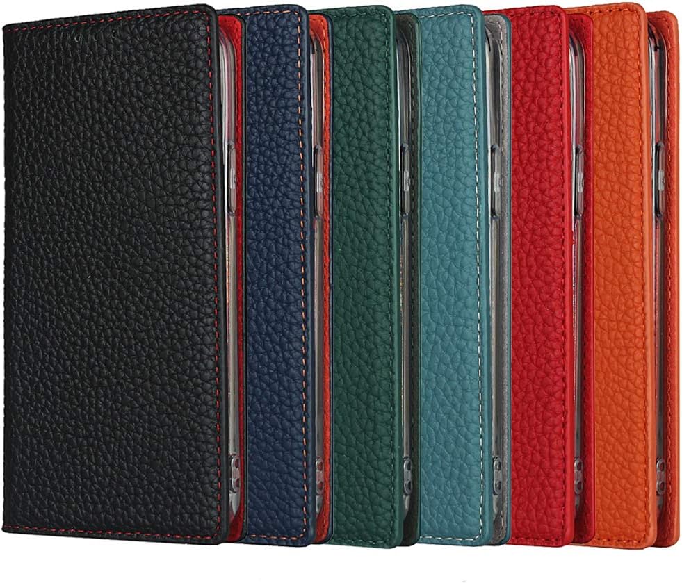 Brieftasche Hülle für iPhone 12/12 Pro, Litschi Genarbtes Echtleder Hülle [Kartenfächer] [Standfunkt
