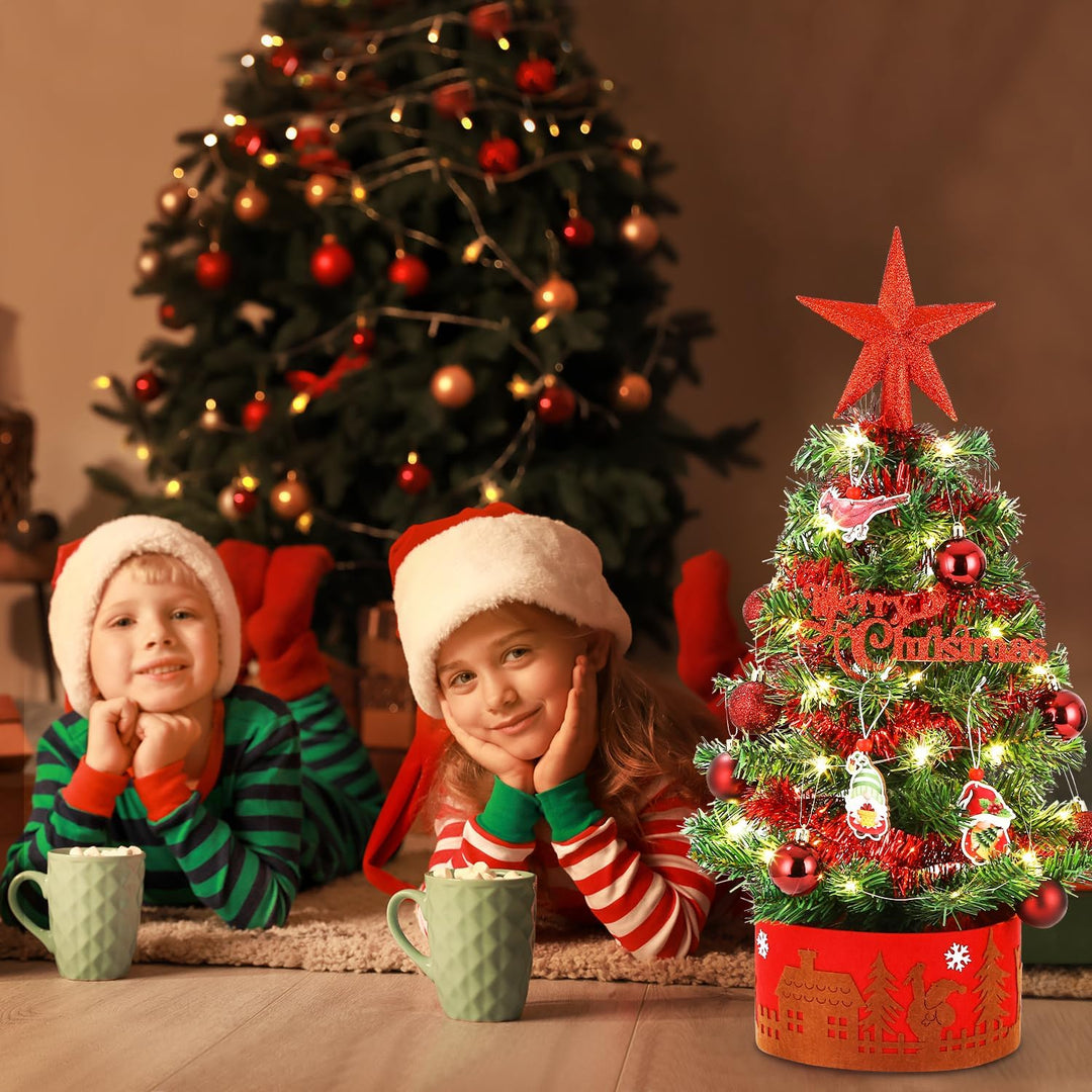 LEAZZLE Mini Weihnachtsbaum Kleiner,künstlicher geschmückter Weihnachtsbaum Tannenbaum 60cm mit Ster
