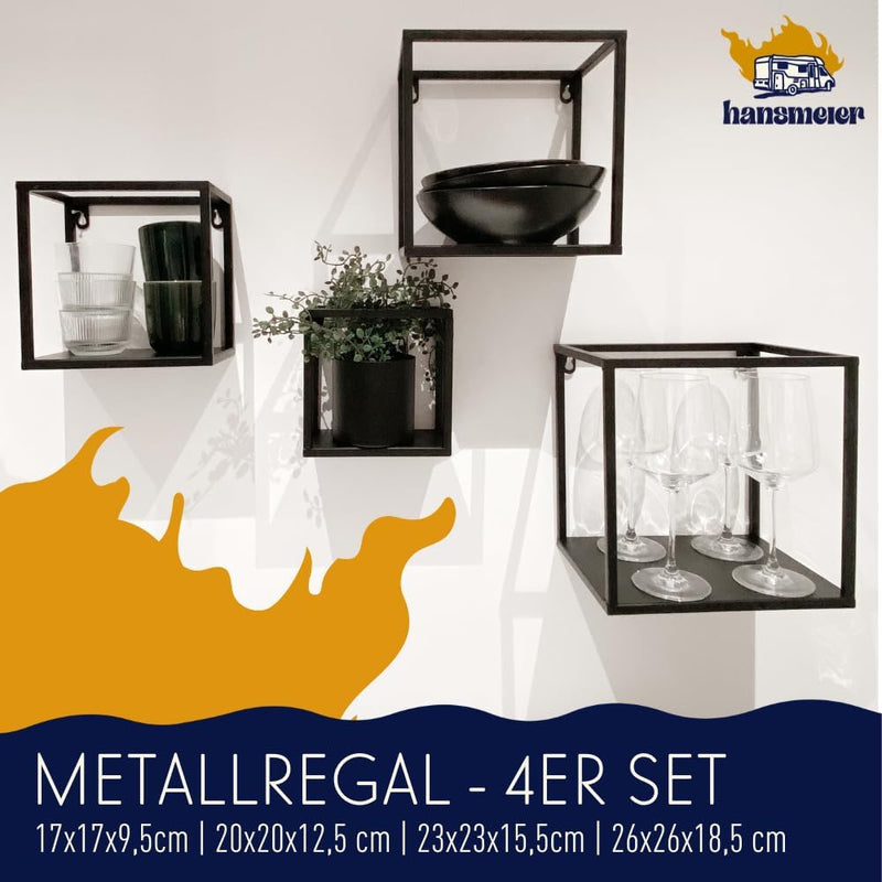 Hansmeier® Wandregal aus Metall | Metallbox | 4er Set | Schwarz | Moderne Boxen für Wohnzimmer, Küch