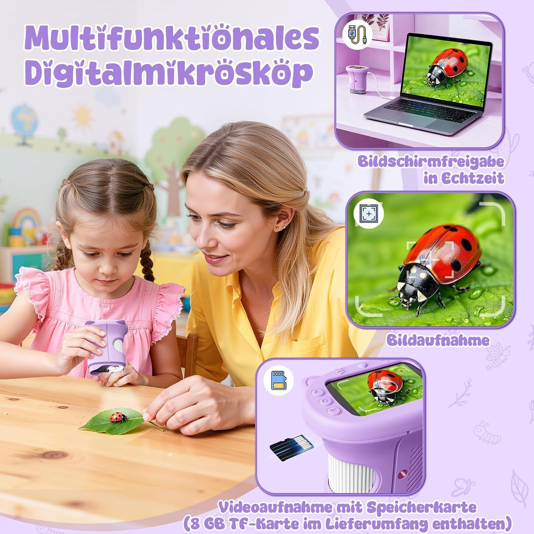 2.4" HD Bildschirm Digitales Mikroskop für Kinder, 1000X Mikroskop für Kinder Spielzeug ab 3 4 5 6 7