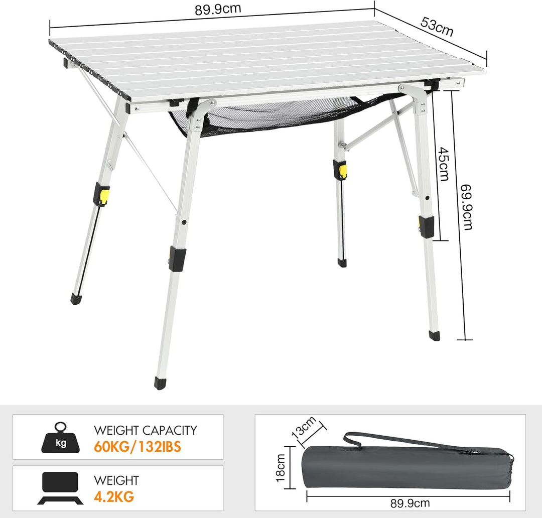 Portal Campingtisch faltbar Höhenverstellbar Klapptisch 60kg belastbar Aluminium 90 x 53cm für 4 Per