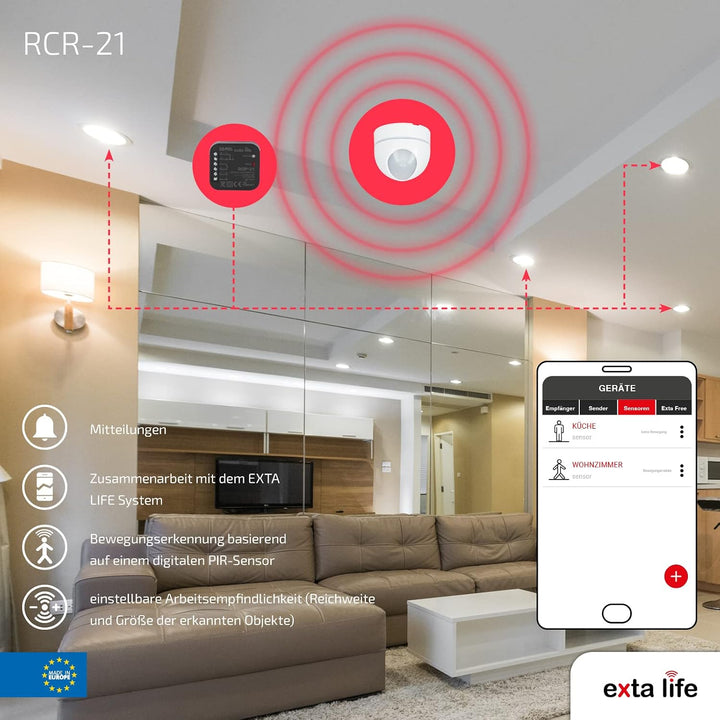 Zamel EXTA LIFE - Funk-Bewegungsmelder mit Magnetbasis RCR-21 I Angetrieben durch Batterien I Optisc