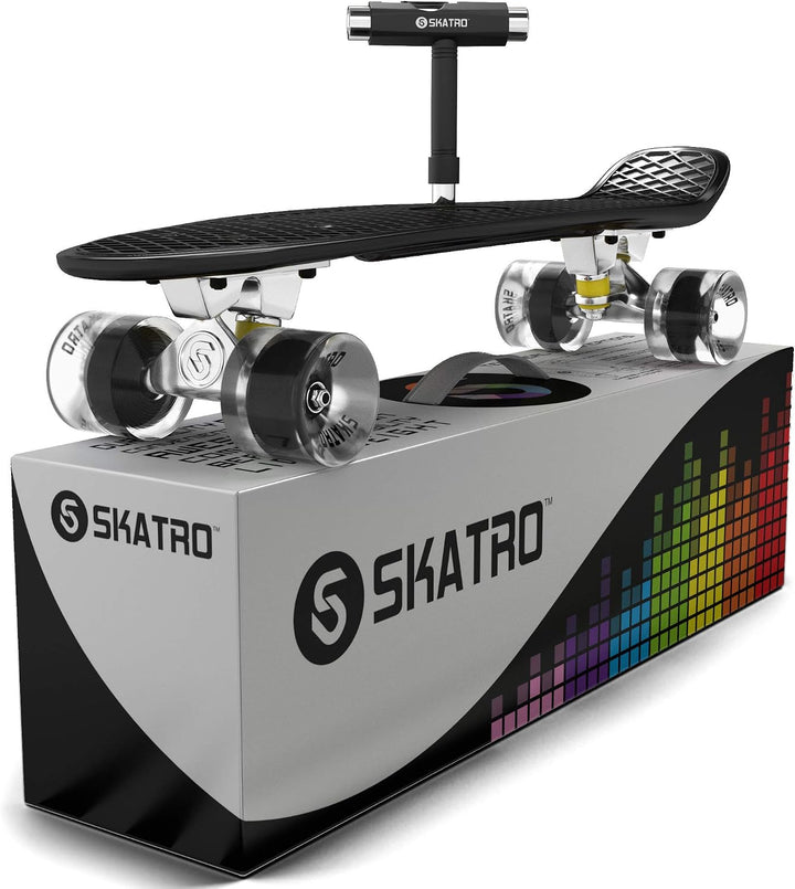 Skatro - Mini-Cruiser-Skateboard. 22 Zoll Kunststoff-Board im Retro-Stil, komplett mit Midnight Mist