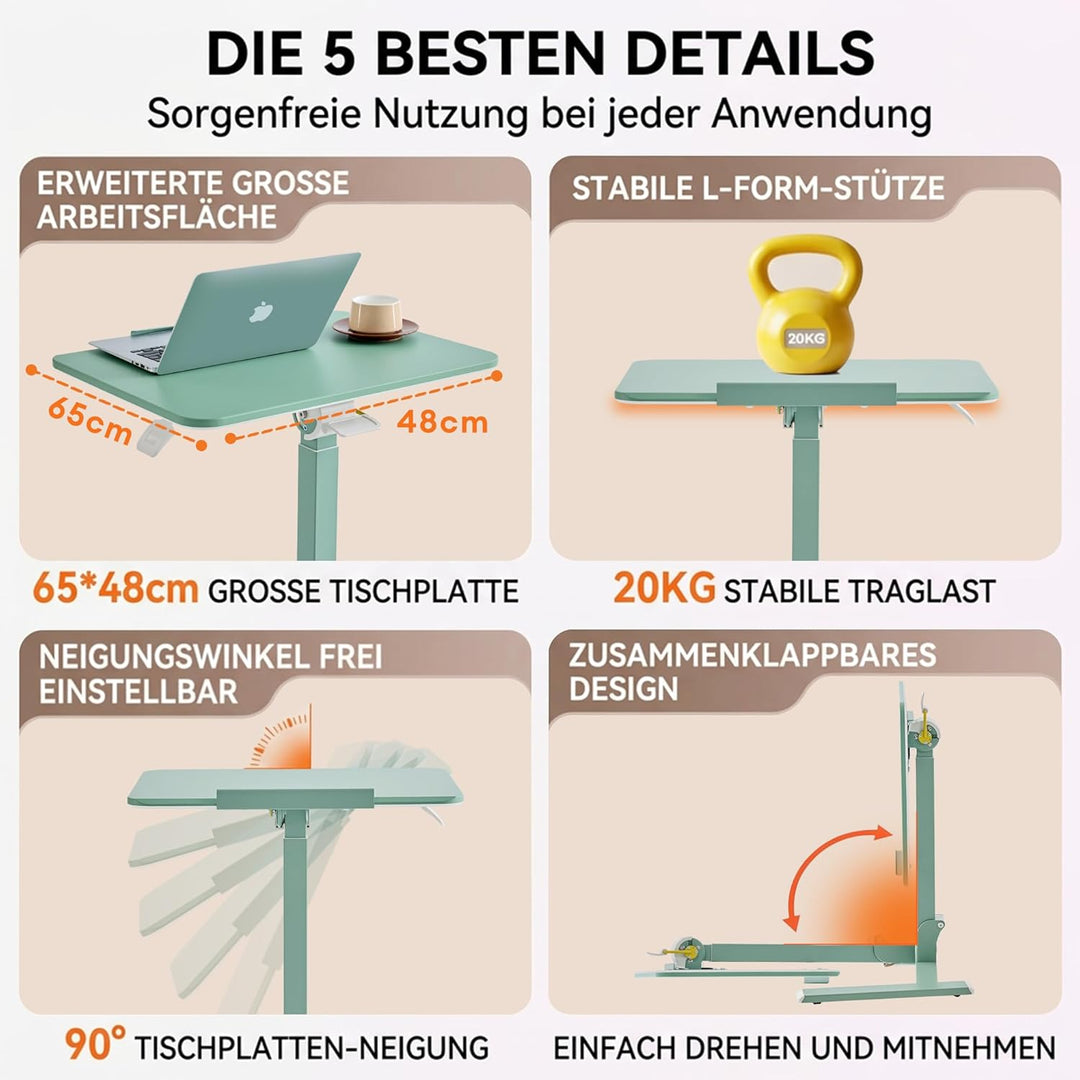 MUSSO AnyDesk D7 Mobiler Laptoptisch höhenverstellbar (75-108cm), Klappbarer Stehpult mit 0-90° neig