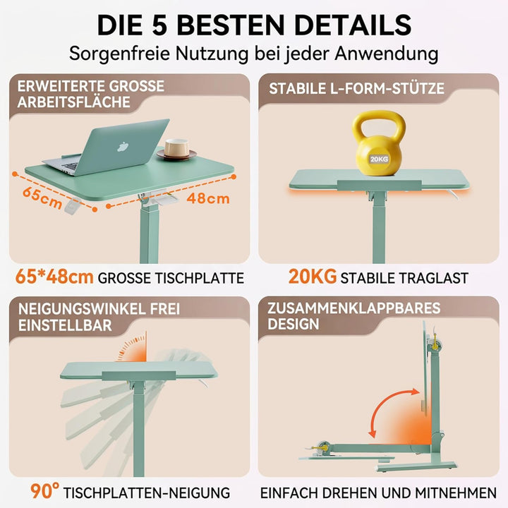 MUSSO AnyDesk D7 Mobiler Laptoptisch höhenverstellbar (75-108cm), Klappbarer Stehpult mit 0-90° neig
