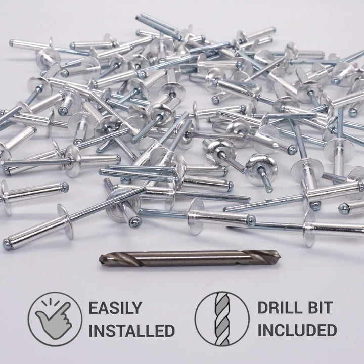 SKIR'CO (300 Stück) Grossflansch Aluminium Blindnieten 5,0 x 20 mm, Stahldorn, Bohrer inklusive 300