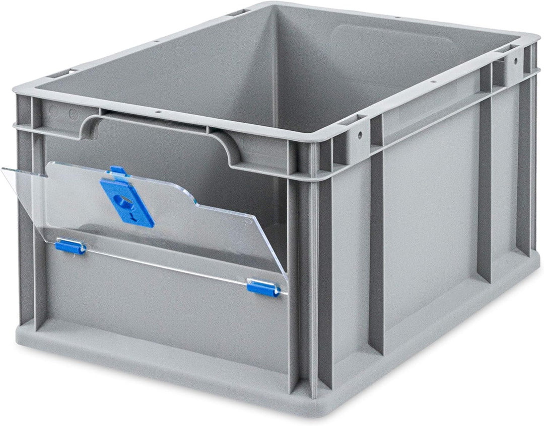 aidB Eurobox NextGen Insight Cover blau, 400x300x220 mm, Cover niedrig, robuste Regalbox mit Entnahm