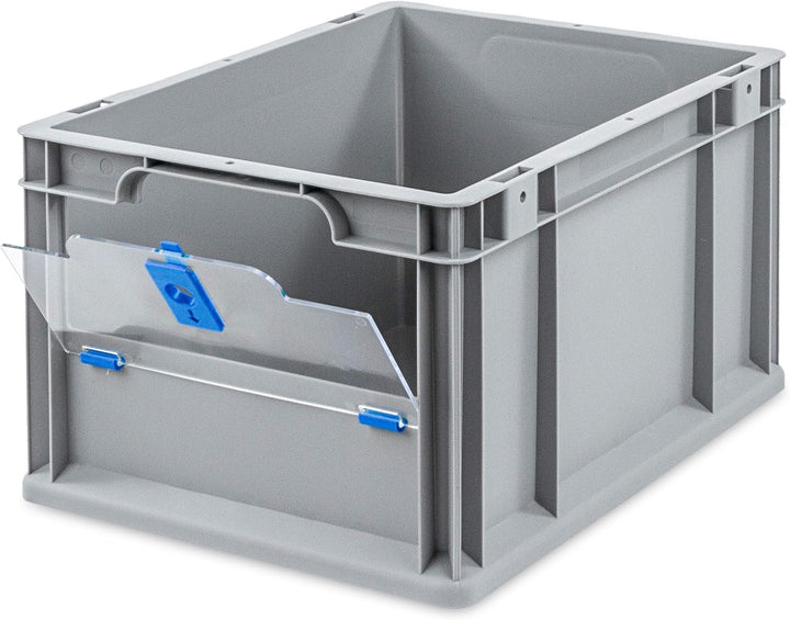 aidB Eurobox NextGen Insight Cover blau, 400x300x220 mm, Cover niedrig, robuste Regalbox mit Entnahm