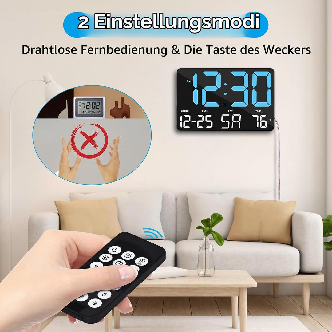 SZELAM Digitaluhr Grosses Display,11,5" Digitale wanduhr mit Funkfernbedienung,LED Übergrosse Wanduh