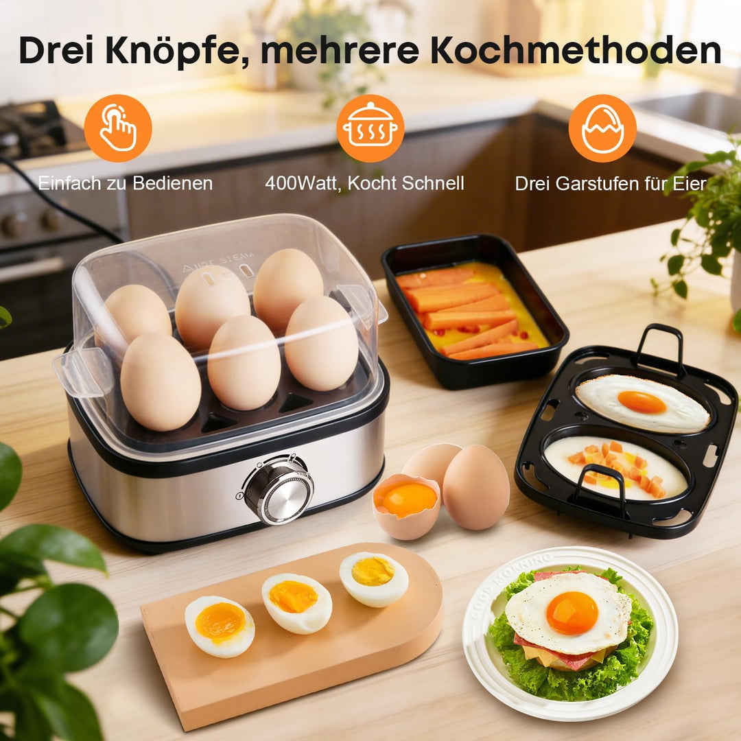 Eierkocher 6 Eier Kocht Alle Drei Garstufen [weich|mittel|hart] | Akustisches Signal, BPA-freiem Egg