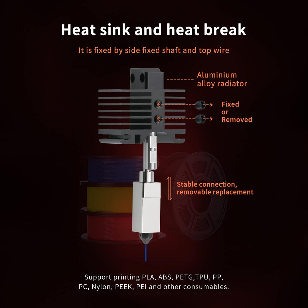 Bis zu 500C Hochtemperatur Upgraded Hotend mit überzogenem Kupfer Heizblock Titan Heatbreak, extra g