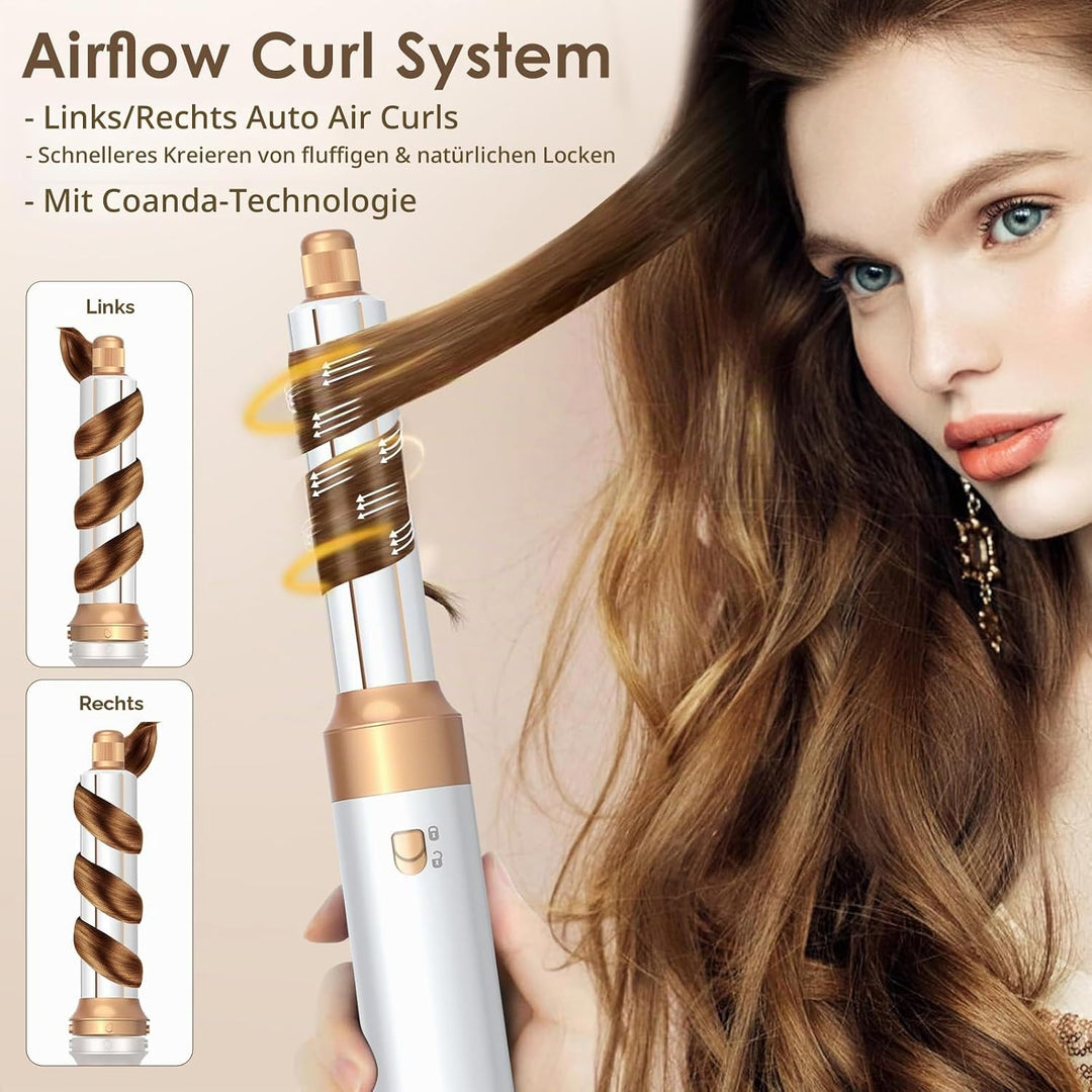 Journeyside 5-in-1 Airstyler Set 1000W, Professioneller Warmluftbürste mit Lockenstab&amp;Glätteisen, Mu
