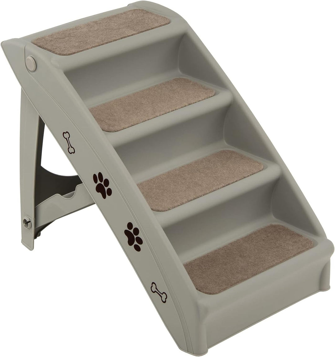 COSTWAY 4-stufige Haustiertreppe mit Teppichboden, Hundetreppe Kunststoff Katzentreppe faltbar, Hund