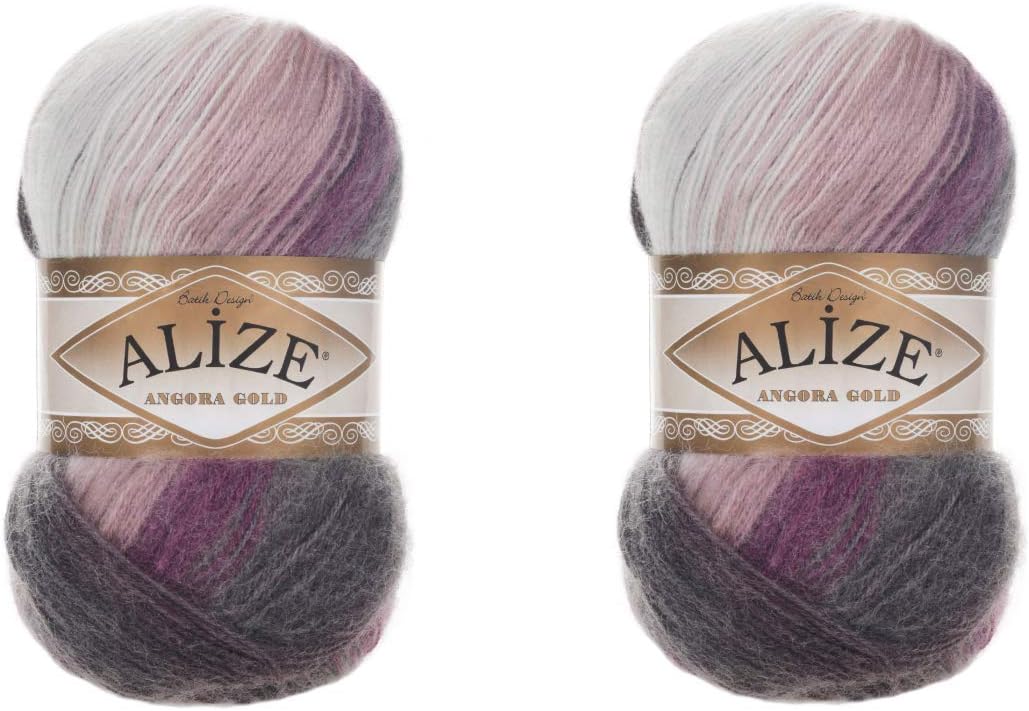 Alize Angora Gold Batik-Garn, 20% Wolle, 80% Acryl, 2 Knäuel, 200 g, 1204 m, Häkelgarn, Spitze, Hand