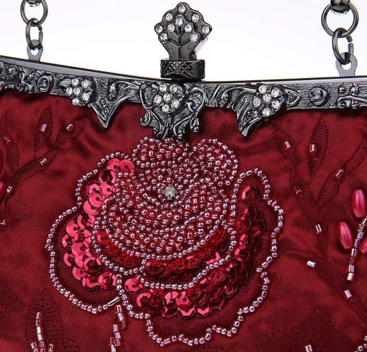 Ro Rox Marie Vintage 1920er Flapper Gatsby Peaky Blinders Party Abendhandtasche Burgund, Burgund