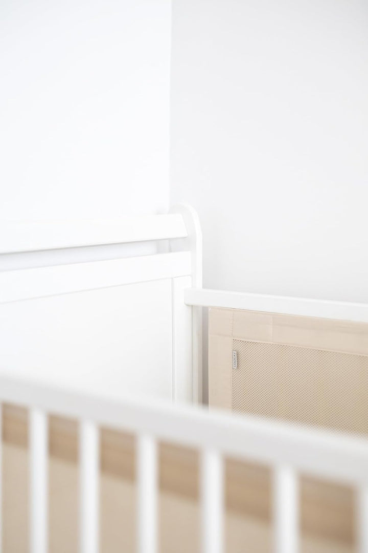 LOOLAY BEIGE Atmungsaktiv 2 TLG. Netzstoff BETTUMRANDUNG Babybett Umrandung Neugeborene Baby Sprosse