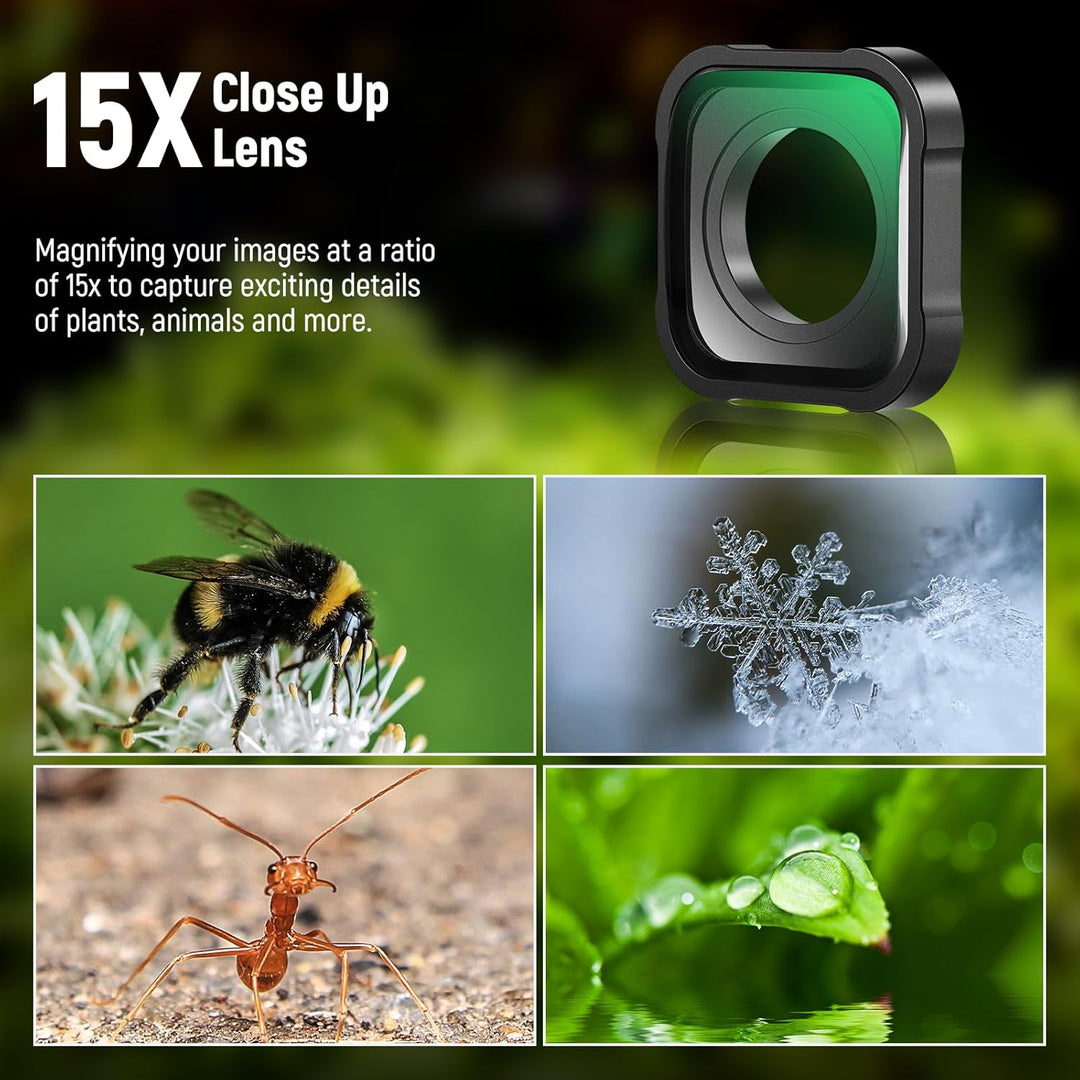 NEEWER 15X Makro Objektiv Kompatibel mit GoPro Hero 13 12 11 10 9 Action Kamera Close Up Anti Reflek
