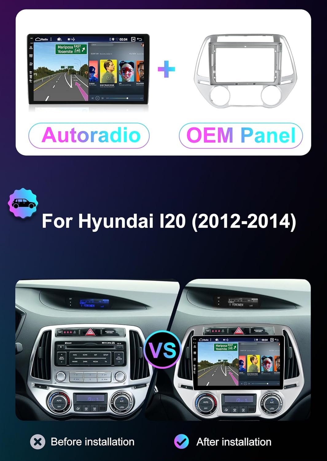 [6GB+128GB] Android 14 Autoradio für Hyundai i20 (2012-2014)-[Integriertes CarPlay/Android Auto/DSP/