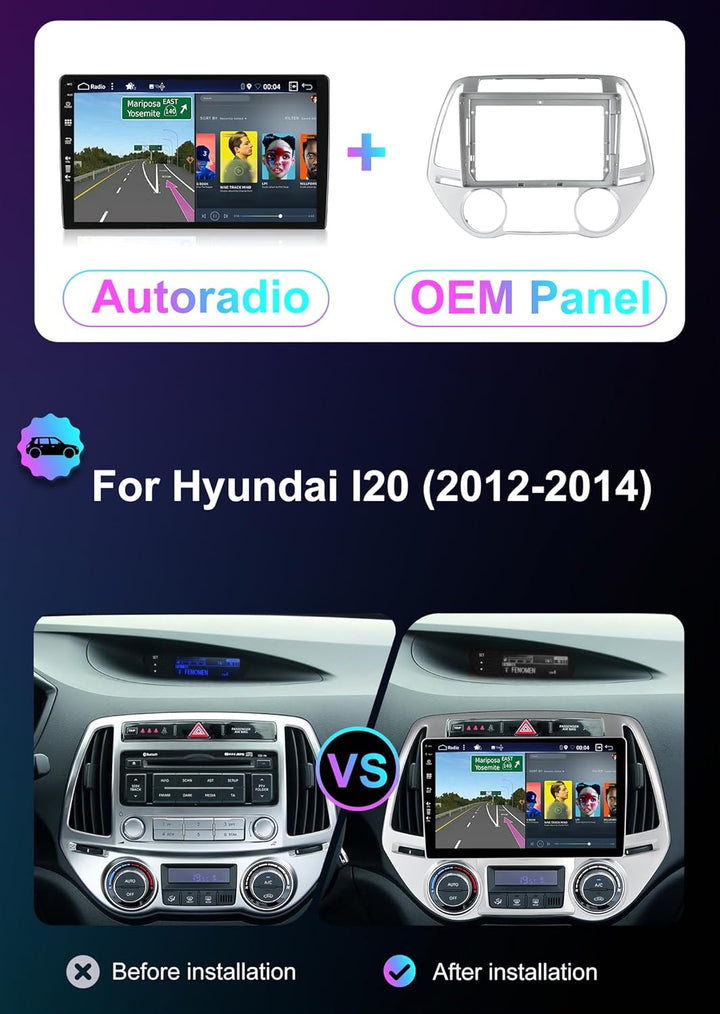 [6GB+128GB] Android 14 Autoradio für Hyundai i20 (2012-2014)-[Integriertes CarPlay/Android Auto/DSP/