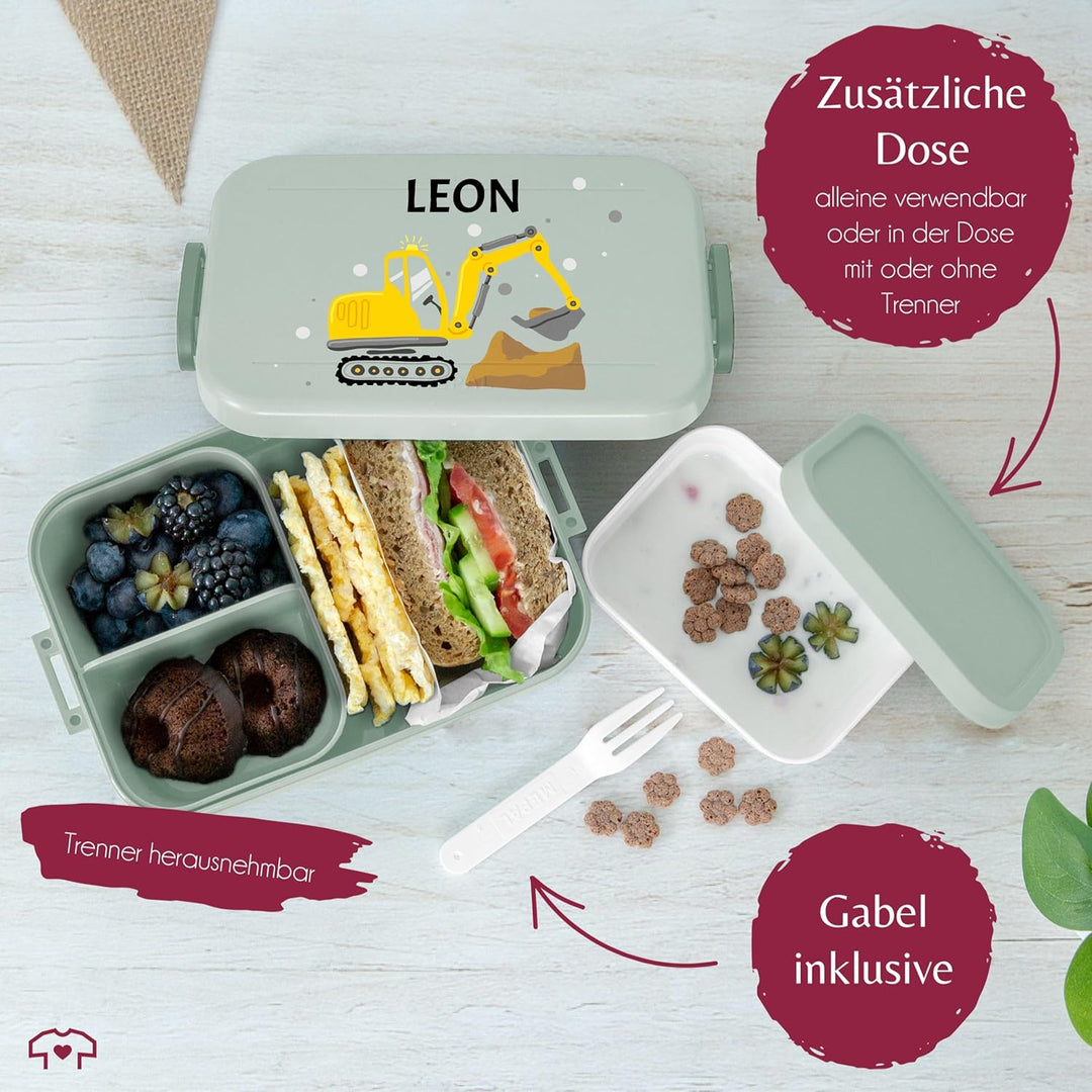 Kinder Bento Box Midi Lunchbox für Mepal Bentobox - Brotdose Bagger mit Name personalisiert I Bagger