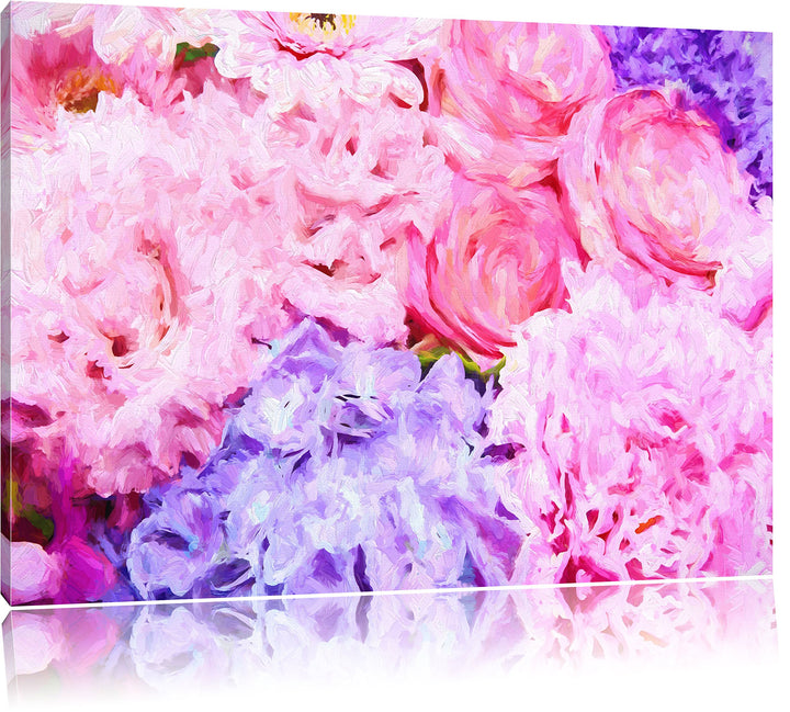 Pixxprint prachtvoller Blumenstrauss Kunst / 100x70cm Leinwandbild bespannt auf Holzrahmen/Wandbild