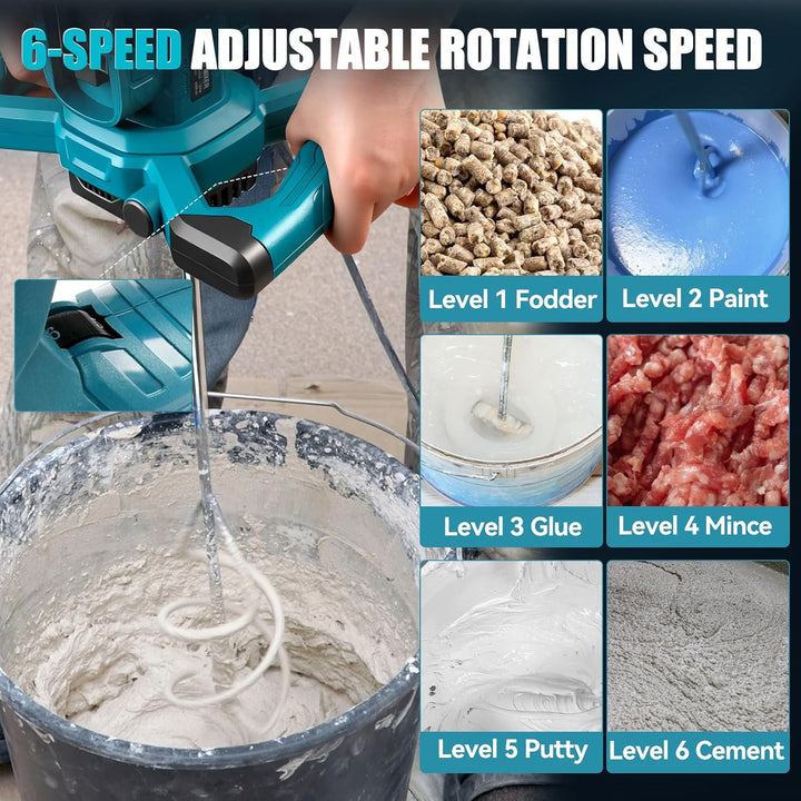 Kabelloser Zementmischer Kompatibel mit Makita 18V Akku, 680 U/min Bürstenloser Paddelmischer mit 6