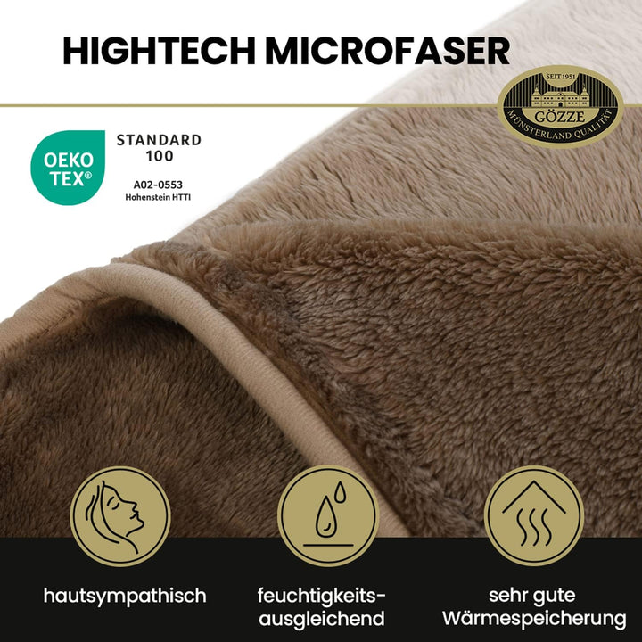 Gözze - Premium Cashmere-Feeling Wohn- und Kuscheldecke, 500 g/m², 130 x 170 cm - Taupe, Offwhite Of