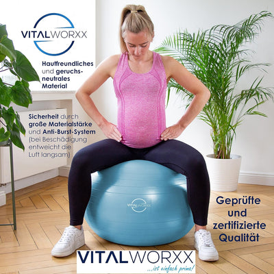 VITALWORXX Gymnastikball für Schwangere, extrem stabil, Sitzball Yogaball Pezziball mit Pumpe, mit Ü