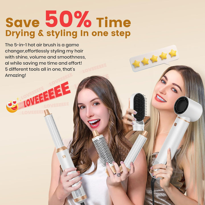 OKWRAP Hair Styler Set, Hairstyler 5 in 1, Haarstyler mit Automatischer Lockenstab, Föhn Ionen, Warm
