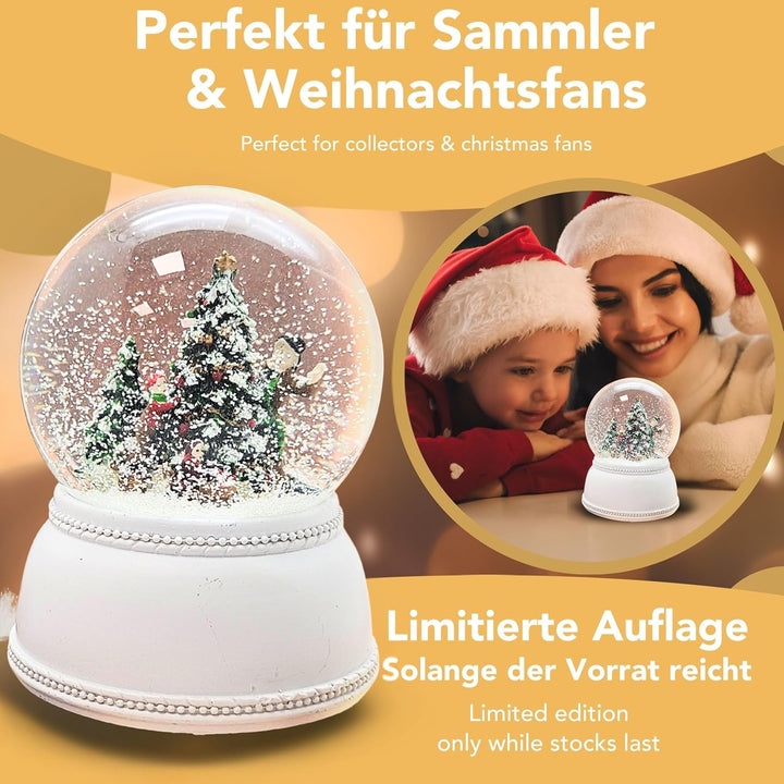 Schneekugel Nostalgie Christbaum schmücken auf Sockel kubisch weiss | Pure-Line | Schüttelkugel | H: