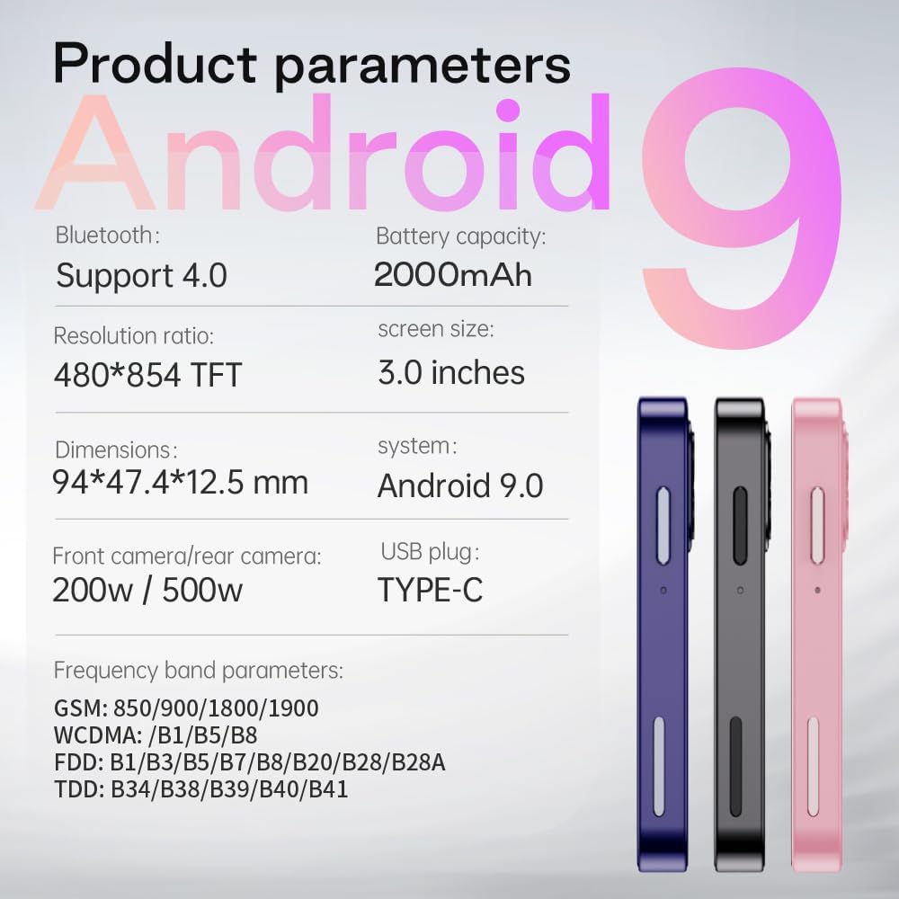 Mini Handy Smartphone für Kinder 3-Zoll-Bildschirm 2000 mAh 3GB RAM 64GB ROM 2.0+5.0MP Gesicht entsp