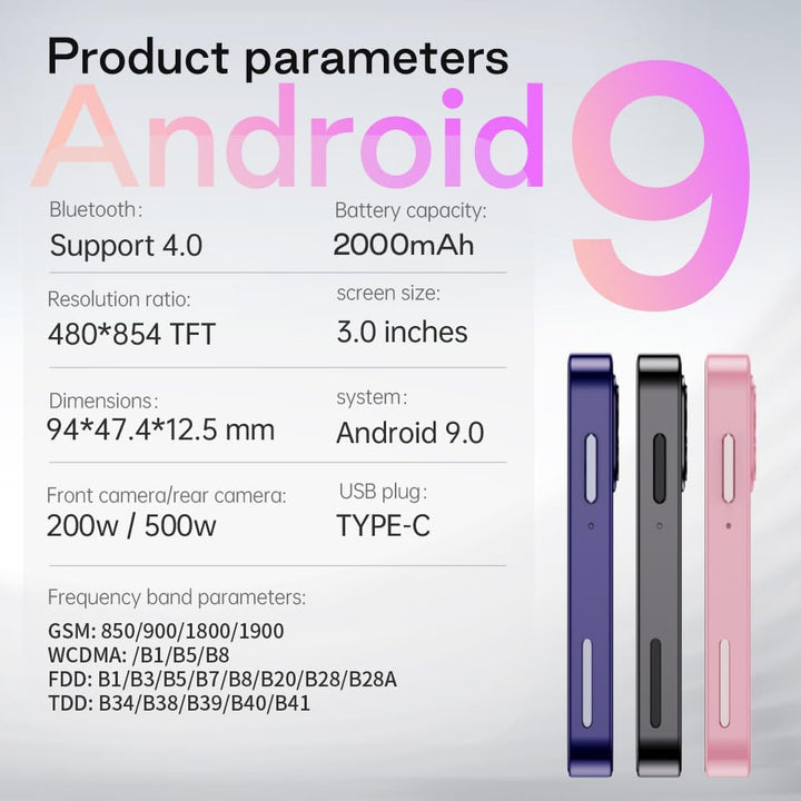Mini Handy Smartphone für Kinder 3-Zoll-Bildschirm 2000 mAh 3GB RAM 64GB ROM 2.0+5.0MP Gesicht entsp