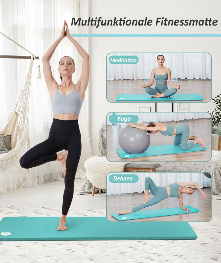 Yogamatte 2cm Extra Dick Fitness Matte 195×61cm NBR Gymnastikmatte Übungsmatte für Pilates Gym Worko