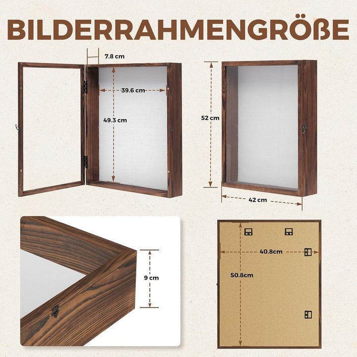 Muzilife 3D Holz Bilderrahmen mit Öffnung zum Befüllen 40x50cm | Dunkelbraun Objektrahmen mit Echter