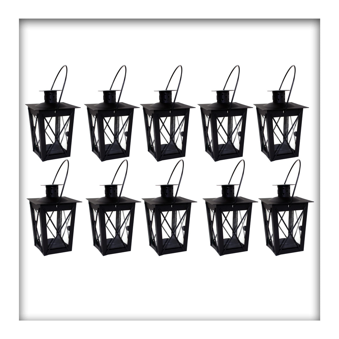 Metall Mini- Laterne schwarz Gartenwindlicht, zum Aufhängen, Windlicht, Laterne (10 Stück), 10 Stück