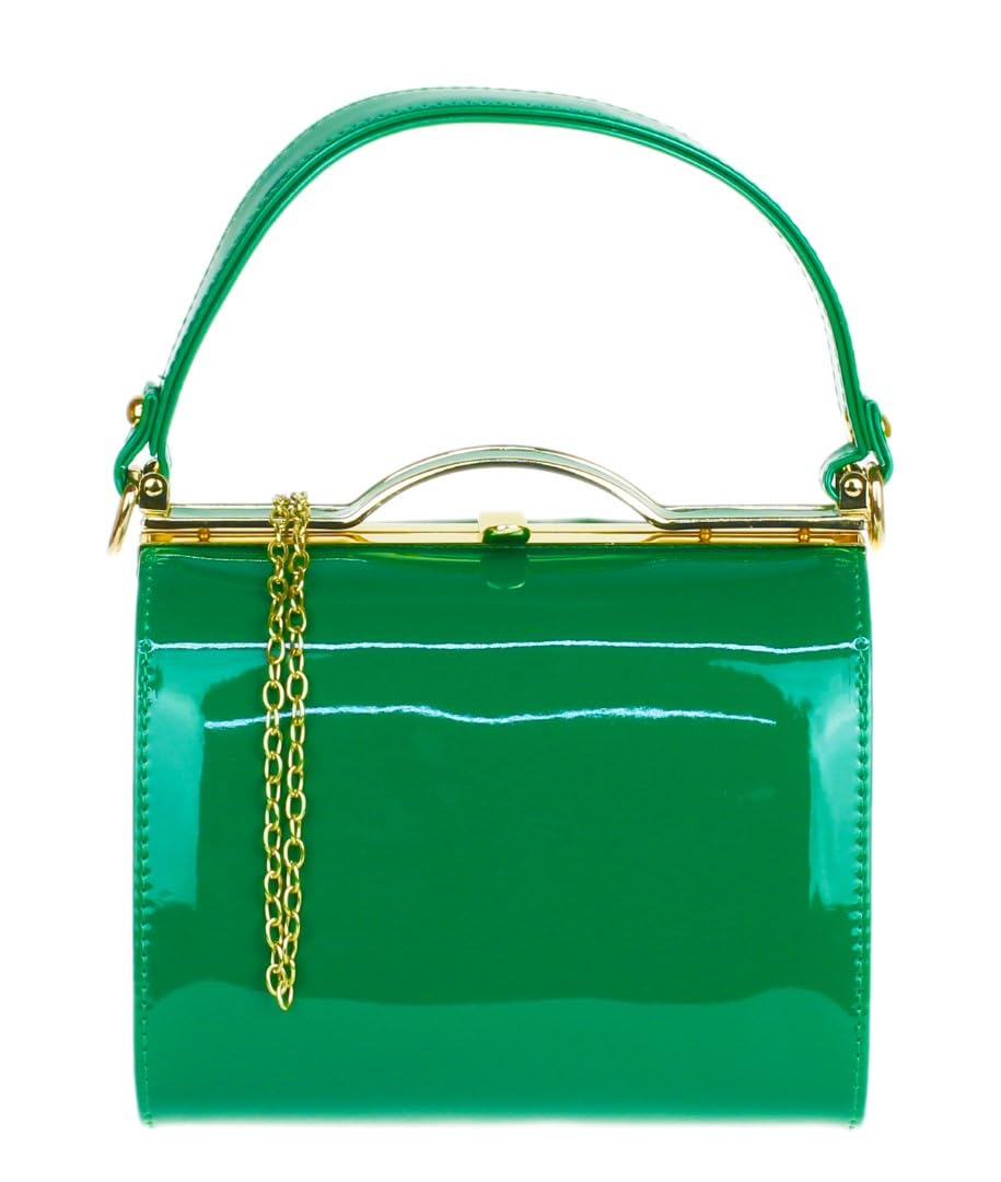 Girly Handbags Clutch aus glänzendem Lackleder mit Henkelverschluss, Abendhandtasche Admiral Green,