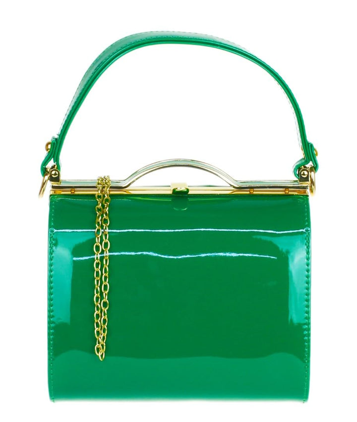 Girly Handbags Clutch aus glänzendem Lackleder mit Henkelverschluss, Abendhandtasche Admiral Green,