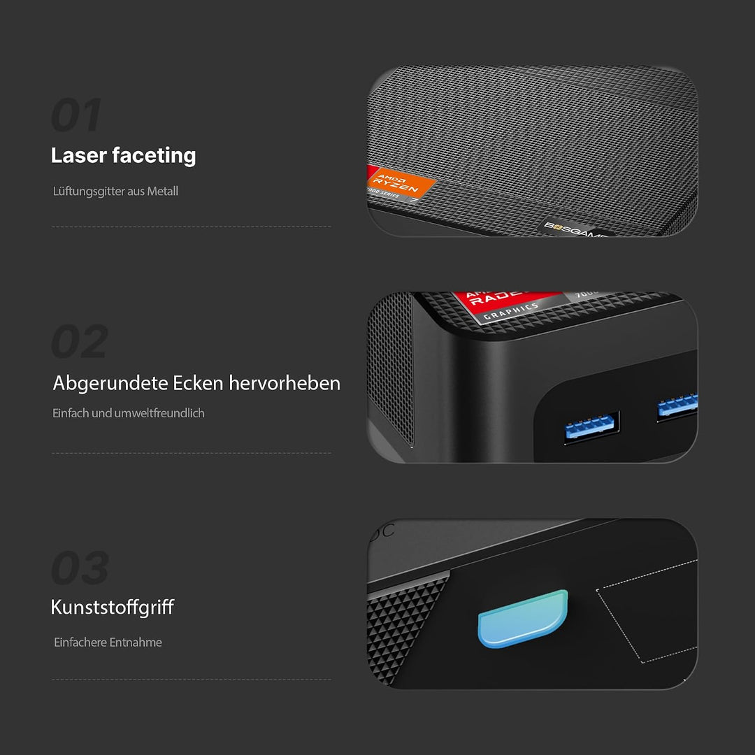 BOSGAME P4 Ultra Windows 11 Pro Business Mini-PC AMD Ryzen 7 7730U, 8 Kerne, 16 Threads, bis zu 4,5