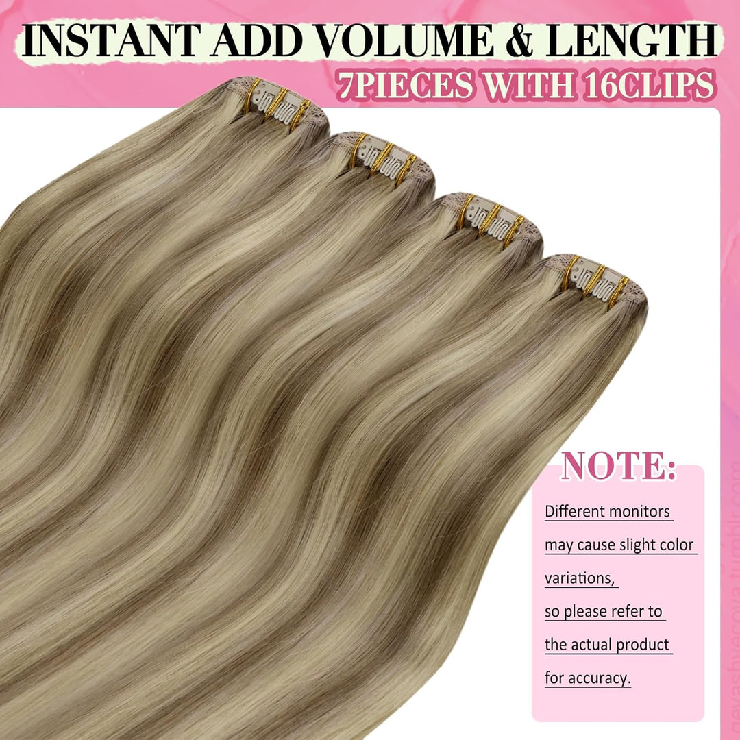 YoungSee Clip in Extensions Echthaar Hellbraun Clip in Extensions Braun Blond Echthaar Extensions Cl