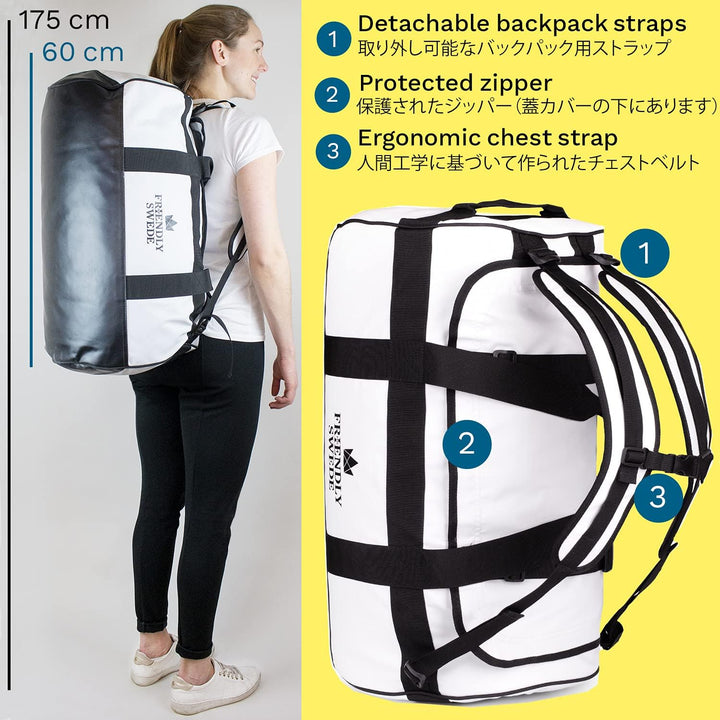 The Friendly Swede Wasserfeste Reisetasche Duffle Bag Rucksack - 30L / 60L / 90L - Seesack, Sporttas