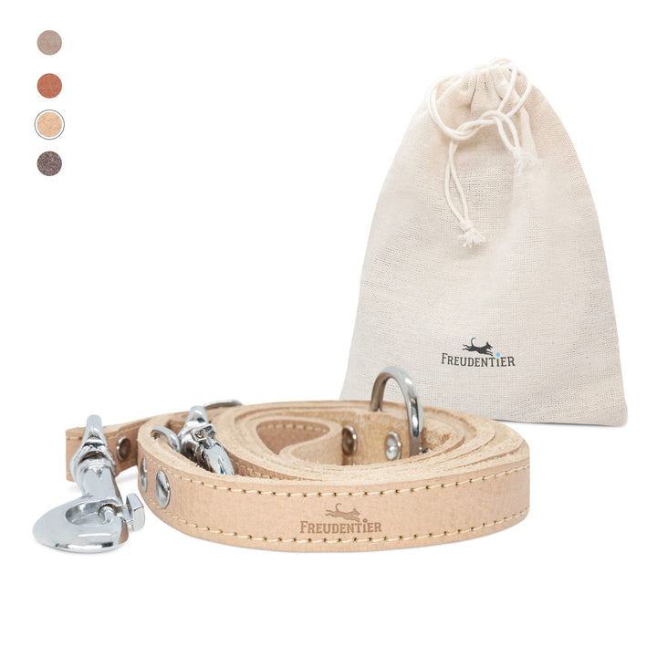 FREUDENTIER® Hundeleine aus Leder (LWG Gold Zertifiziert) 2m, 3-Fach verstellbare Führleine, liebevo