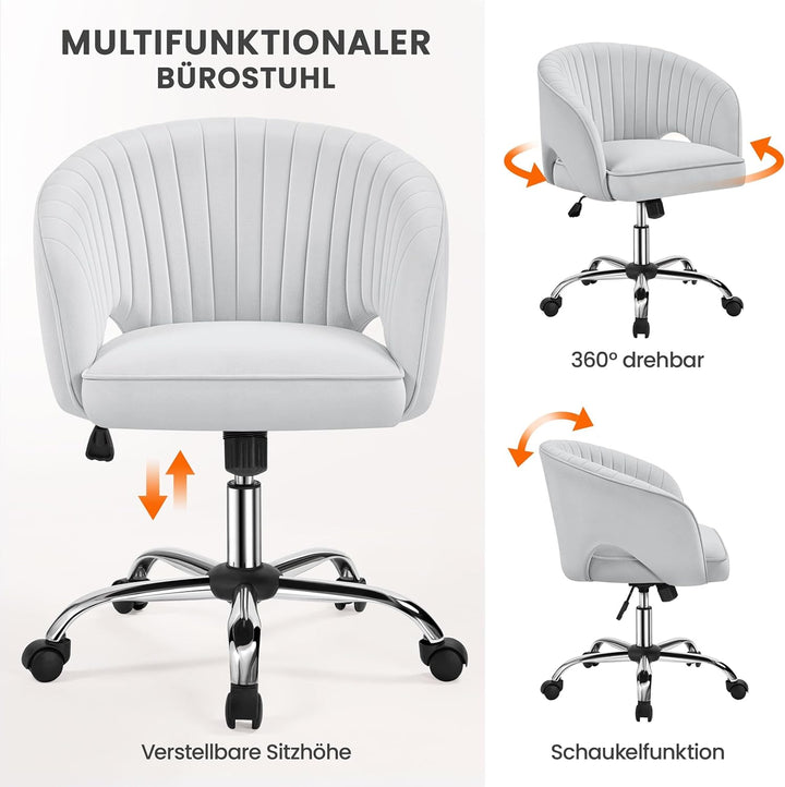 Yaheetech Bürostuhl mit Samtbezug, Ergonomischer Schreibtischstuhl mit Armlehnen, Drehstuhl mit Roll