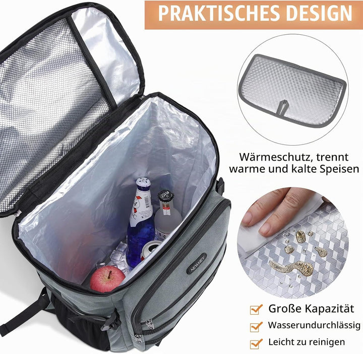 NEWHEY 30L Kühlrucksack Wasserdichten Isoliert Kühltasche Gross Picknickrucksäcke Leicht Lunch Tasch