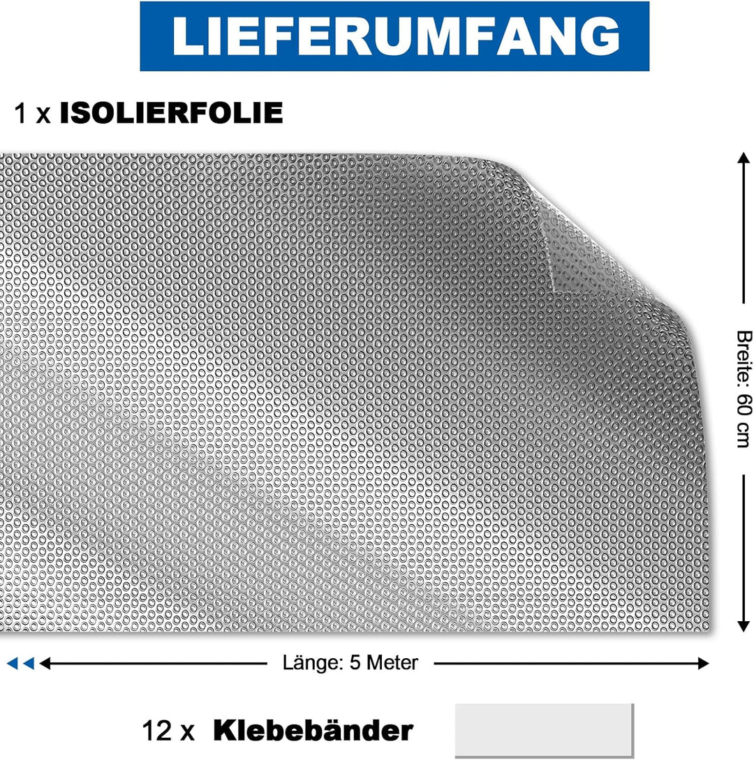 Aluminisierte Isolierfolie 60cm x 5m, 3mm Dicke Isolierung Dämmfolie Doppelseitige Alu-Luftpolsterfo