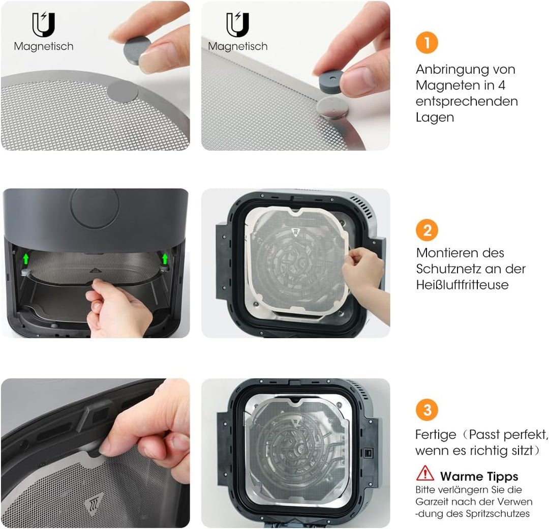 AIEVE Edelstahl Spritzschutz Feinmaschiger Fettspritzschutz kompatibel mit COSORI XXL 4,7 L und Ninj